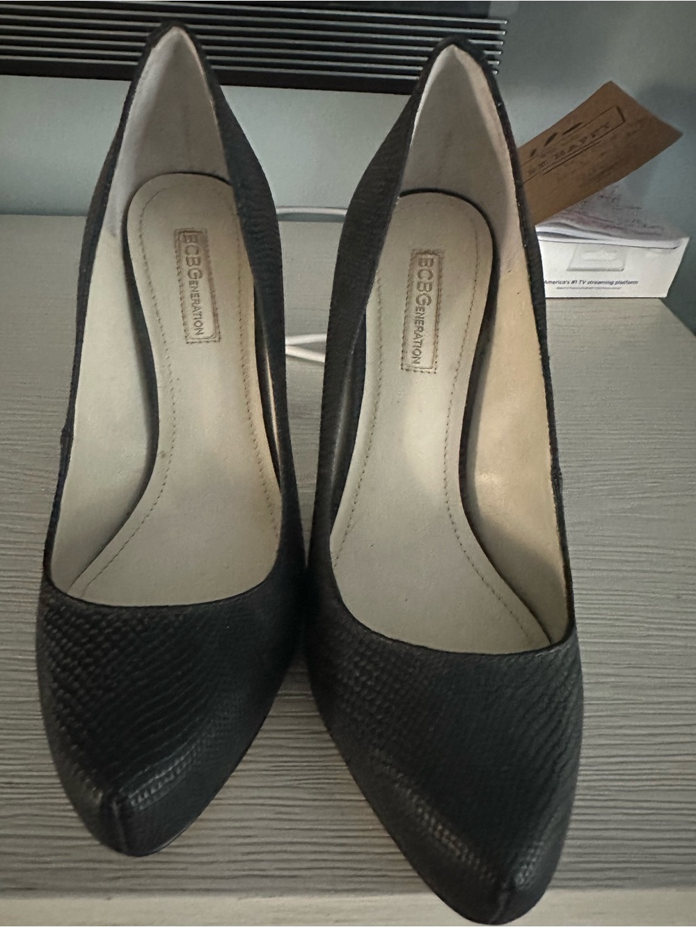BCBGeneration Black Textured Pointed-Toe Pumps